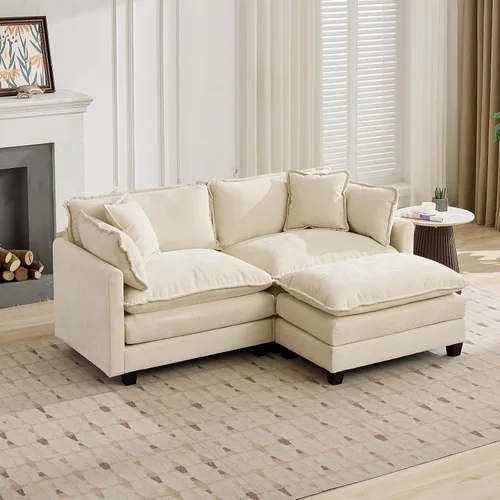Vista 65 de Sofá seccional modular verde de 111.5", sofás seccionales grandes de 3 plazas para sala de estar, sofá nube oversized de tela chenille con otomana