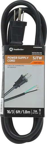 Vista 10 de Southwire Cable de Alimentación de Repuesto para Interiores - Cable Redondo Duradero de Servicio Ligero - Cable SJTW - Calibre 16 - 3 Conductores
