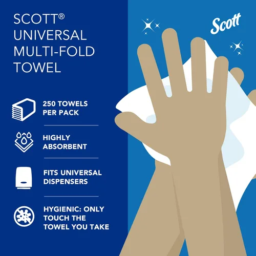 Vista 10 de Scott Professional Toallas de papel multipliegues, 2 paquetes x 250 hojas (60055) Universal, Standard Tier, Absorbency Pockets, White, Compact