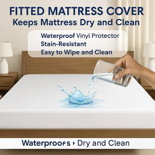 Vista 2 de Protector de colchón de plástico de vinilo estilo sábana ajustable cubierta de colchón impermeable transpirable - Protección contra mojar la cama
