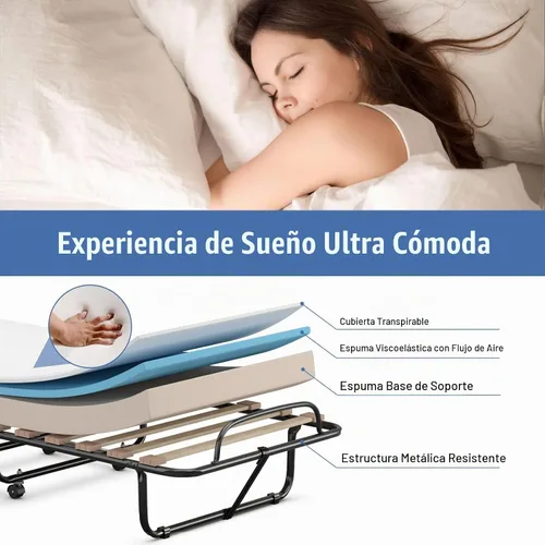 Vista 5 de Giantex Cama plegable con colchón para adultos, camas de invitados plegables con colchón de espuma viscoelástica y marco de metal, fabricada