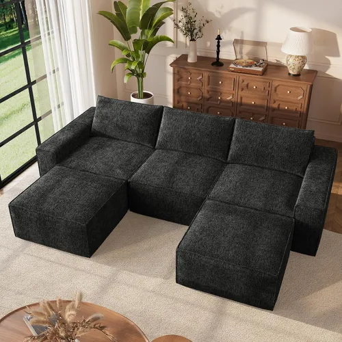Vista 26 de Vesgantti Sofá Seccional Modular de 114" Sin Estructura, Moderno Sofá de 3 Plazas con Otomana y Asiento Profundo, Sofás de Nube Convertibles