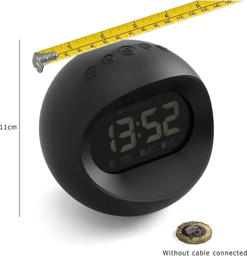 Vista 4 de NEWGATE® Reloj despertador Centre of The Earth Reloj LCD digital retro redondo Negro Ideal para mesita de noche, escritorio o estante