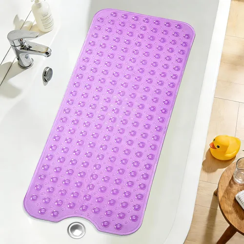 Vista 45 de Tapete de ducha negro antideslizante de 17 x 30 pulgadas, tamaño estándar, tapete de baño de burbujas suaves para ducha interior, tapete de baño