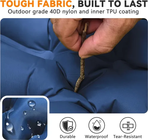 Vista 4 de Colchoneta para dormir, ultraligera e inflable para acampar con almohada con bomba de pie integrada, extra gruesa y compacta para acampar