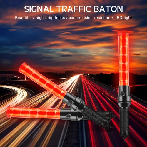 Vista 6 de Varita de tráfico de señales de 21 pulgadas, 6 piezas de vara de control de tráfico de seguridad, bastón iluminado multifunción con 2 patrones