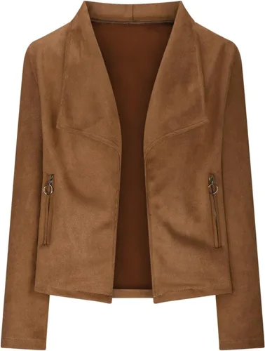 Vista 3 de Chaqueta de piel sintética para mujer, chaqueta de motociclista de gamuza sintética para otoño, con cremallera, de poliuretano, ajuste delgado