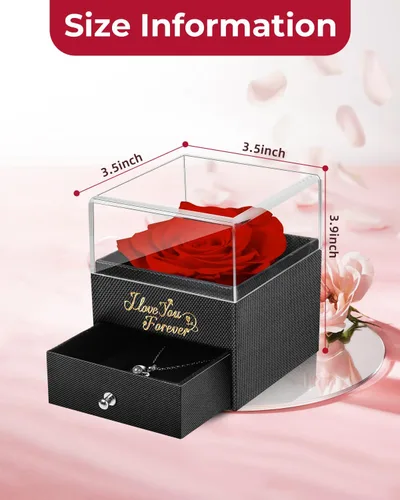 Vista 5 de Rosa preservada con collar – Caja de flores eternas para siempre – Rosa real infinita regalos para mujeres: mamá, madre, esposa, novia y ella