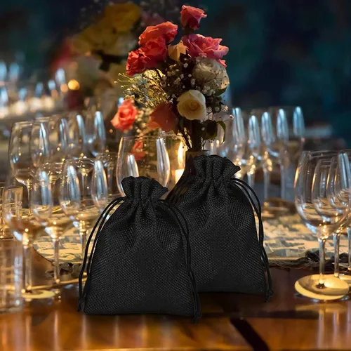 Vista 7 de 50 bolsas de regalo de arpillera con cordón de 2.7 x 3.5 pulgadas, bolsas de yute para joyas, bolsas de lino, Halloween, bodas, fiestas, bolsas