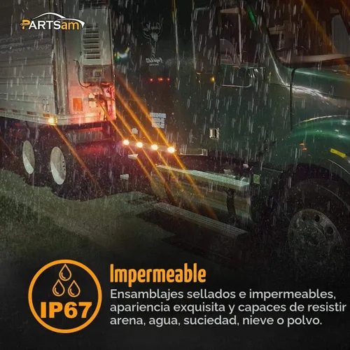 Vista 6 de Partsam 10 Uds. 6.2 "ámbar 12LED Laterales Luces de Liquidación con Bisel de Acero Inoxidable Reemplazo para Semi Camiones Peterbilt Kenworth