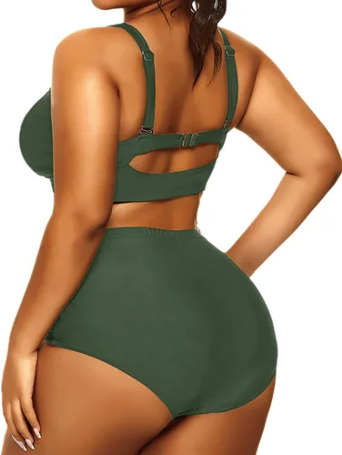 Vista 2 de Daci Bikini de cintura alta para mujer, traje de baño de dos piezas con control de abdomen, parte delantera torcida, retro, con parte inferior