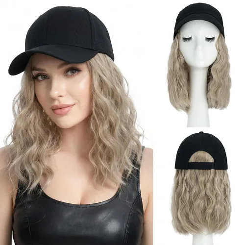Vista 43 de SEGO - Gorra de béisbol con extensiones de cabello para mujer, resistente al calor, sintético, 6 pulgadas, ajustable, corta, recta, peluca
