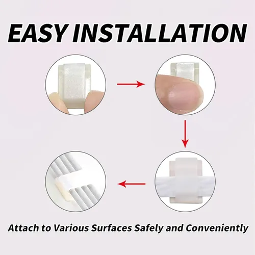 Vista 4 de 80 clips de montaje de tiras de luz LED para pared, soportes autoadhesivos, sujetadores para tiras de luz de 0.315 pulgadas de ancho, soporte