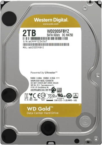 Vista 2 de Western Digital Disco duro interno de clase empresarial WD Gold de 2 TB - 7200 RPM, SATA 6 Gb/s, caché de 128 MB, 3.5" - WD2005FBYZ