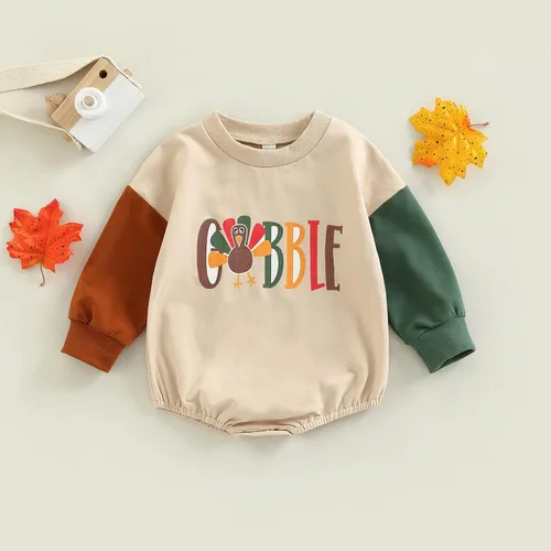 Vista 2 de Lamuusaa Traje de Acción de Gracias para bebé recién nacido, sudadera con bloques de color, ropa de otoño