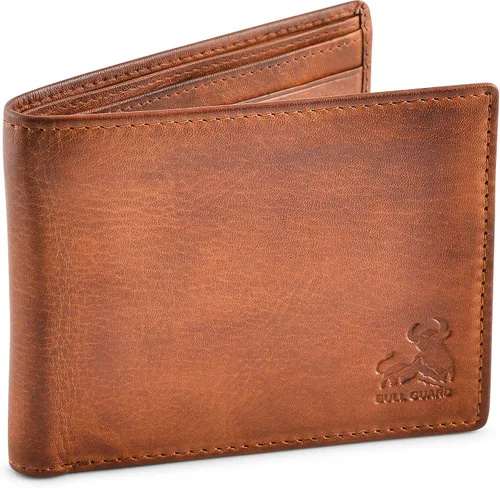 Vista 2 de Carteras plegables con bloqueo RFID para hombres con 2 ventanas de identificación cartera de cuero de grano completo de gran capacidad Marrón Rustic