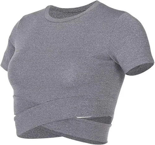 Vista 6 de Bontierie Camiseta corta de cuello redondo para mujer camiseta deportiva de manga larga o corta para yoga fitness correr camisetas sin mangas