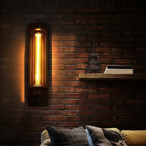 Vista 2 de Lámpara de pared rústica, aplique de pared industrial vintage para interiores, aplique de pared rectangular de hierro forjado retro, aplique