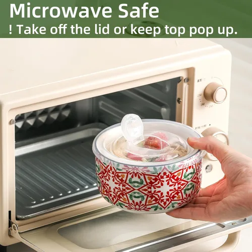Vista 2 de Cuenco de cerámica con tapa, apto para microondas, juego de 4 Food Storage Containers for Soup, Meal Prep, Cereal, Salad Leftovers - Picnic