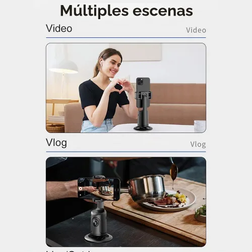 Vista 5 de Smart 360° Auto Face Tracking Gimbal Desktop Selfie Stabilizer Robot Camaraman con lente ajustable Base estable Soporte de teléfono para Smartphone