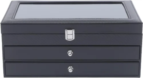 Vista 2 de Gdrasuya10 Caja organizadora de 36 piezas con ventana de cristal, vitrina de tres niveles con cajón y almacenamiento de bolígrafos estilográficos