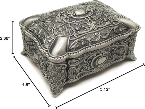 Vista 5 de Caja de música antigua de aleación de metal en relieve, caja de música con movimiento dorado para Navidad, cumpleaños, día de San Valentín, día