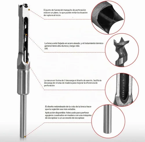 Vista 2 de SaferCCTV Broca de agujero cuadrado, broca de mortaja para carpintería de 1/2 pulgada, herramienta de taladro de mortaja de cincel hueco