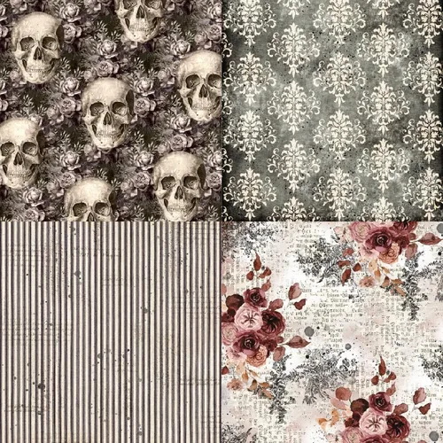 Vista 2 de Álbum de recortes de puntos con tema de feliz Halloween, papel de álbum de recortes, papel de castillo silencioso, para hacer tarjetas, fondo