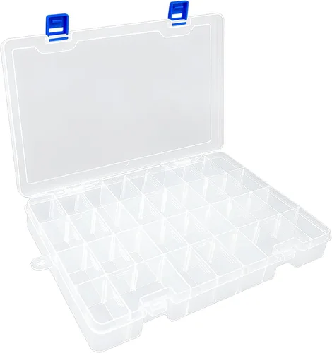 Vista 9 de DUOFIRE Organizador de plástico, caja de almacenamiento, divisor ajustable, compartimento de rejilla extraíble, caja de ranura transparente grande