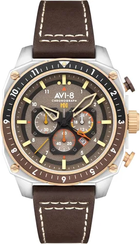 Vista 9 de AVI-8 Hawker Hunter Reloj de piloto para hombre – Atlas Dual Time Cronógrafo, movimiento de cuarzo japonés, caja de acero inoxidable de 43mm, correa