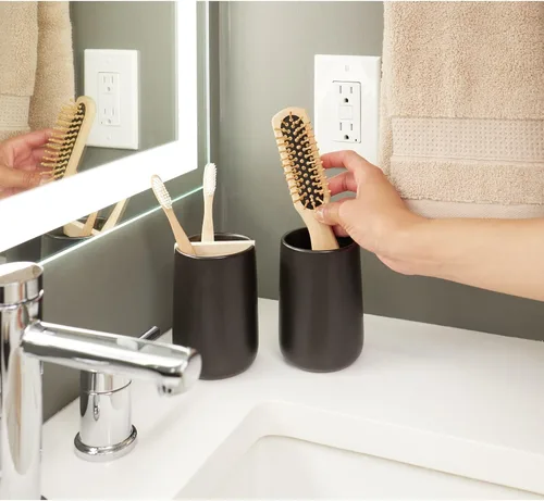Vista 4 de iDesign Vaso de baño de cerámica para encimera o tocador, juego de 2 unidades, color negro mate