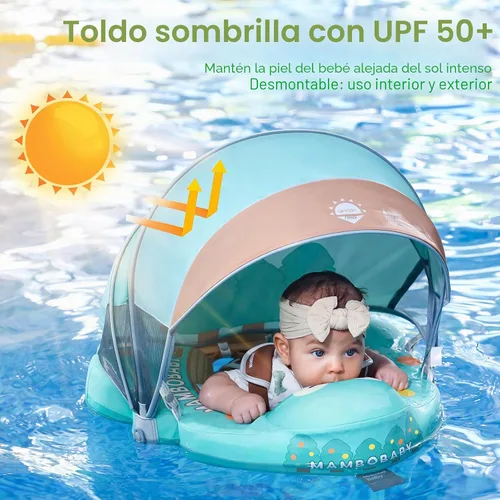 Vista 6 de Mambobaby Flotador con cola y toldo no inflable para bebé, flotador Mambo Flotador inteligente de natación para bebé, flotador de piscina para niños