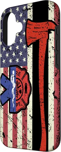 Vista 2 de Funda para iPhone 16 EMT Firefighter American Flag Patriot Paramedic Firefighter