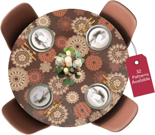 Vista 21 de LAMINET Mantel elástico ajustable para mesa, medallón grande, redondo, se adapta a mesas de hasta 45 a 56 pulgadas de diámetro Medallion