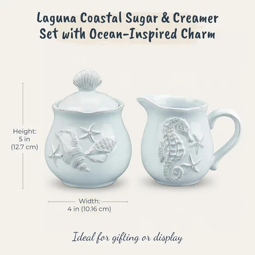 Vista 3 de Blue Sky Ceramics Sky Ceramic Laguna Coastal Sugar and Creamer Set Azul, Multi (20463)