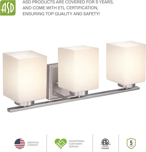 Vista 8 de ASD Accesorio de iluminación de tocador de montaje en pared de 3 luces Enchufe E26 de 60 W de 120 V Compatible con bombillas LED