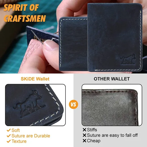 Vista 5 de SKiDE Hunter Slim Wallet Cartera minimalista y pequeña cartera para hombres Tarjetero para hombres y mujeres Cartera tarjetero (marrón cazador)
