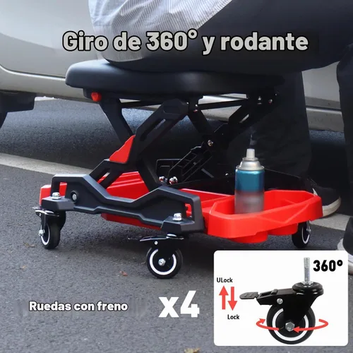 Vista 5 de Asiento de arrastre automotriz con ruedas rodantes, taburete mecánico con capacidad de 300 libras, taburete de garaje resistente con almohadilla
