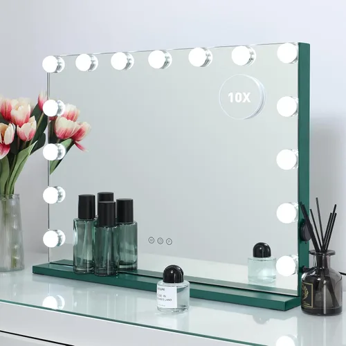 Vista 8 de HOMPEN Espejo de maquillaje con luces, espejo de tocador grande iluminado Hollywood con 15 bombillas LED regulables, 3 modos de color, control