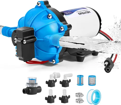 Vista 11 de Heuyrao Bomba de agua para caravana de 12 V CC, silenciosa, 4.0 GPM 45 PSI, diafragma autocebante de 3 cámaras, bomba de presión de agua dulce