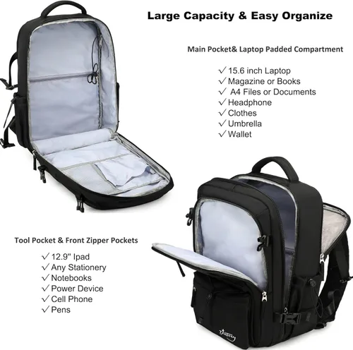 Vista 2 de Mochila de viaje para mujeres y hombres, mochilas para laptop de 15.6 pulgadas con puerto USB, bolsa de transporte aprobada por aerolíneas, bolsas