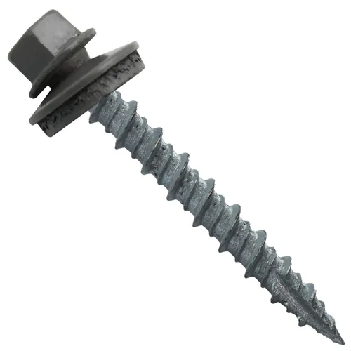 Vista 74 de 10 tornillos para techos de metal gris ABC de 1-1/2 pulgadas, cabezal de arandela hexagonal, arranque automático/roscado, arandela EPDM. 1 bolsa