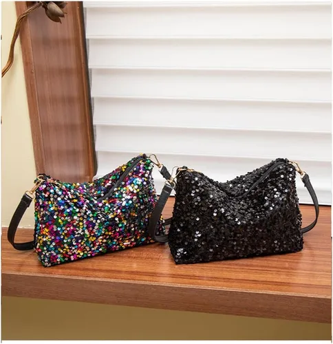 Vista 4 de Bolso de noche para mujer, bolso cruzado de noche con lentejuelas, elegante bolso de mano con purpurina para mujer, boda, graduación, fiesta