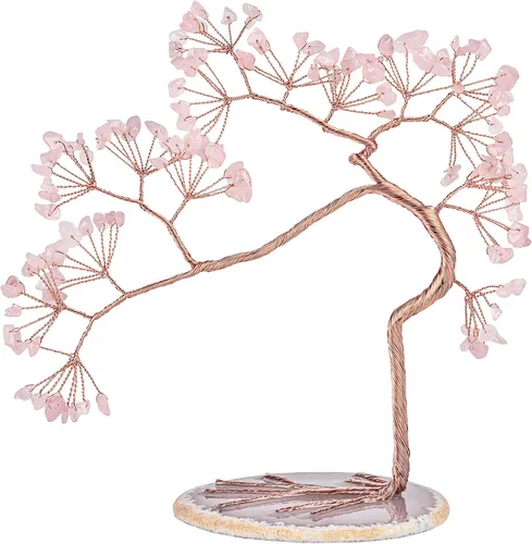 Vista 12 de rockcloud Árbol de dinero de cristal aguamarina con base de ágata, árbol bonsái de Feng Shui de la suerte para decoración de oficina y hogar
