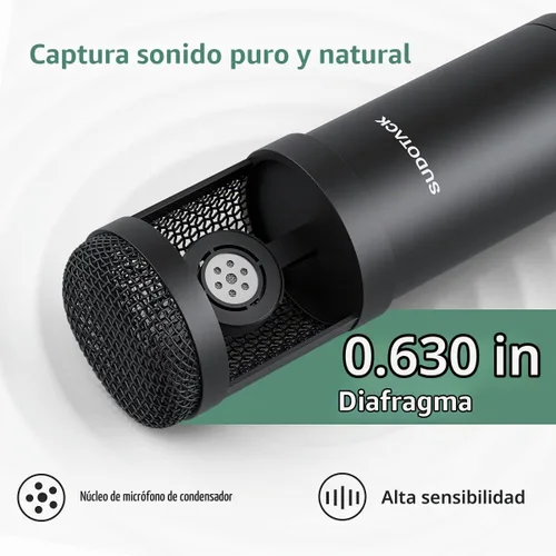 Vista 2 de Micrófono de condensador USB para podcast en PC: kit de micrófono de estudio con chipset de sonido profesional cardioide de 192KHz/24 bits