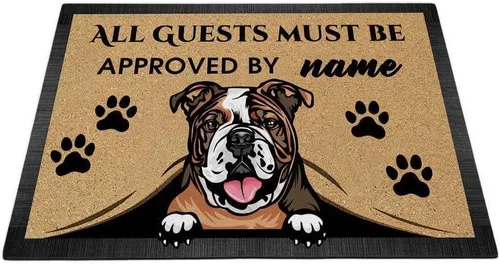 Vista 35 de Tapete personalizado con nombre de perro que mira al perro Cocker Spaniel, todos los invitados deben ser aprobados por alfombras para decoración