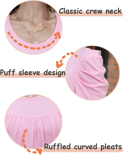 Vista 7 de Anydeer Camiseta casual de verano para mujer, manga abombada, cuello en V, blusa suelta, suéter de moda