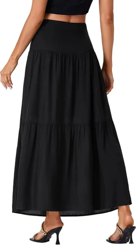 Vista 2 de Rooscier Falda larga casual con volantes y cintura alta para mujer