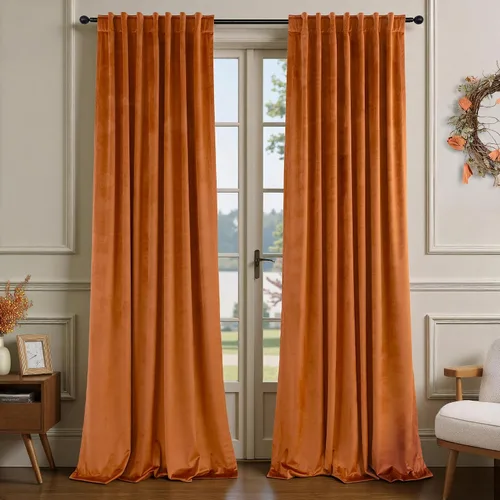 Vista 33 de Cortinas de terciopelo opacas para oscurecer la habitación de 63 pulgadas de largo para sala de estar, comedor, 2 paneles, privacidad pesada