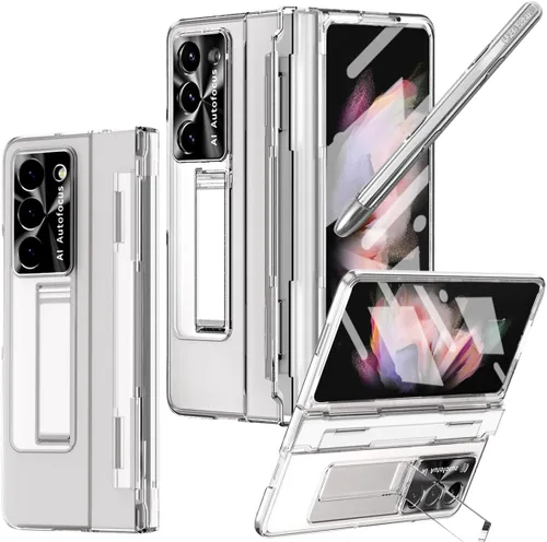 Vista 35 de Funda transparente para Samsung Galaxy Z Fold 3 con soporte para bolígrafo S y bolígrafo, diseño de una pieza con protector de bisagra Protector